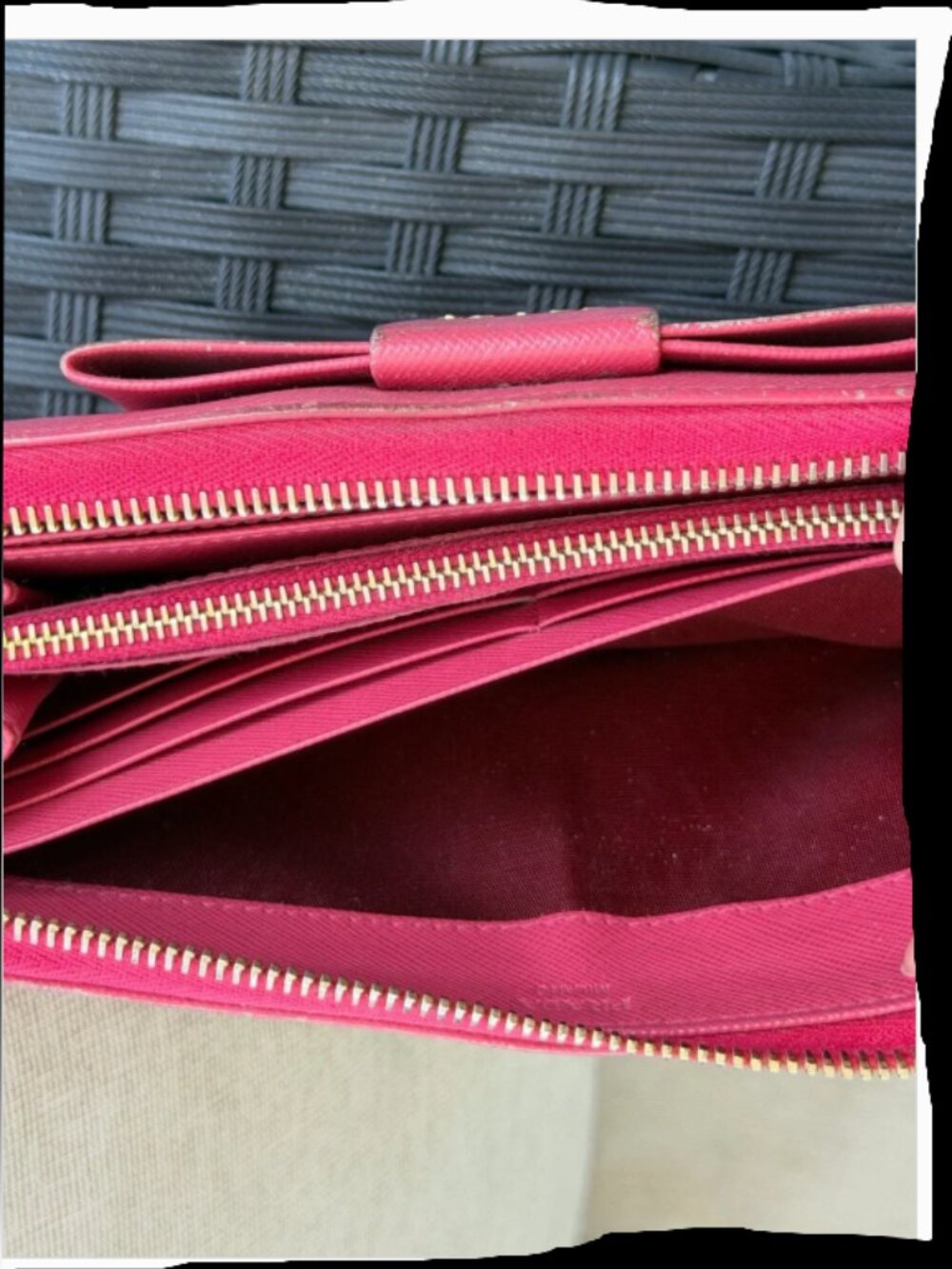 Prada Pink Saffiano Leather Bow Zip Wallet - Picture 4 of 8